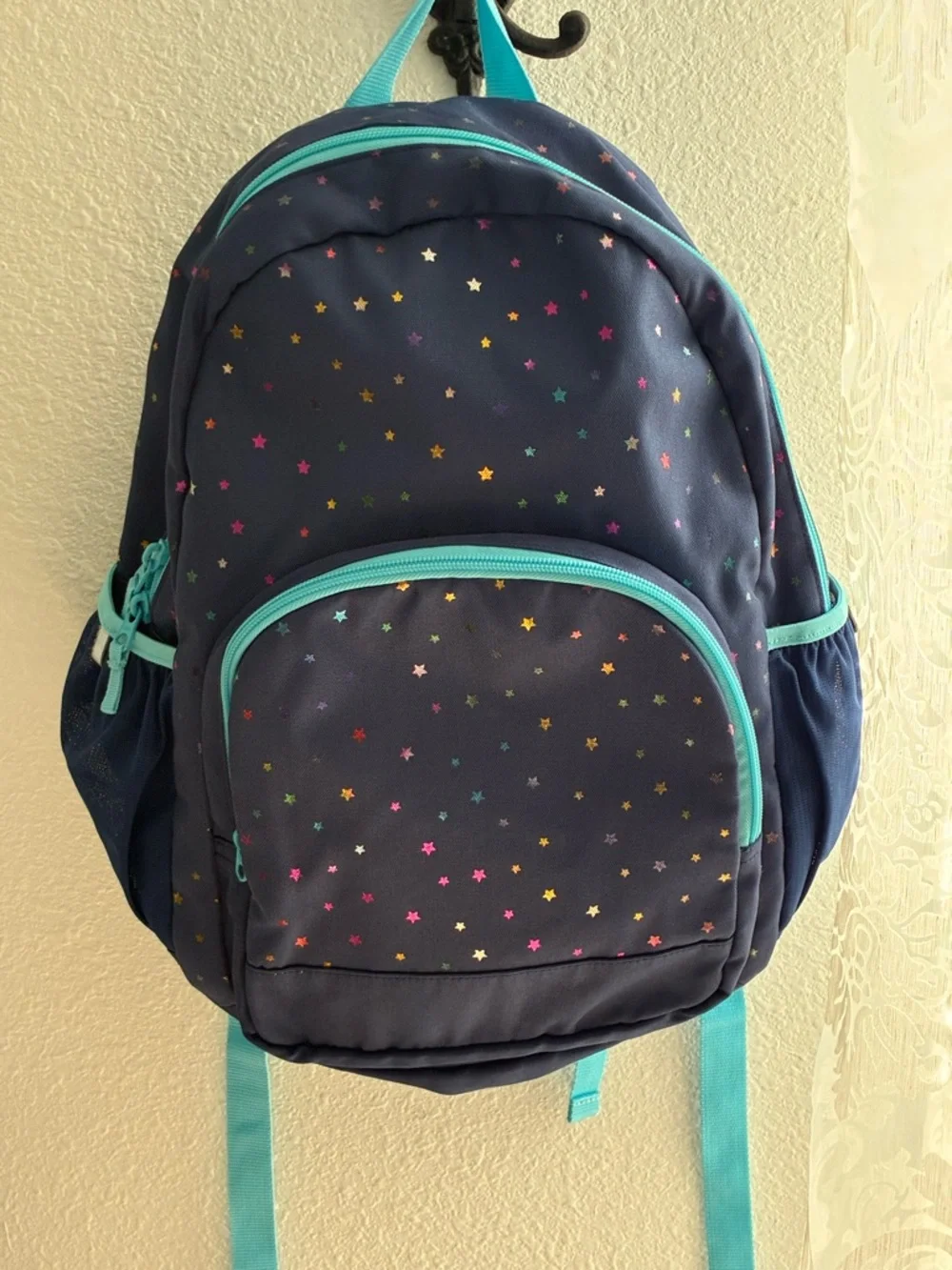 Kids Navy Star Print Backpack with Teal Accents